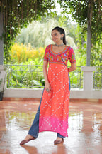 Prazu Fashion Orange Rayon Printed With Kutchi Gamthi Work Navaratri Kurti - Distacart