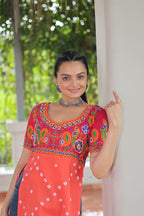 Prazu Fashion Orange Rayon Printed With Kutchi Gamthi Work Navaratri Kurti - Distacart
