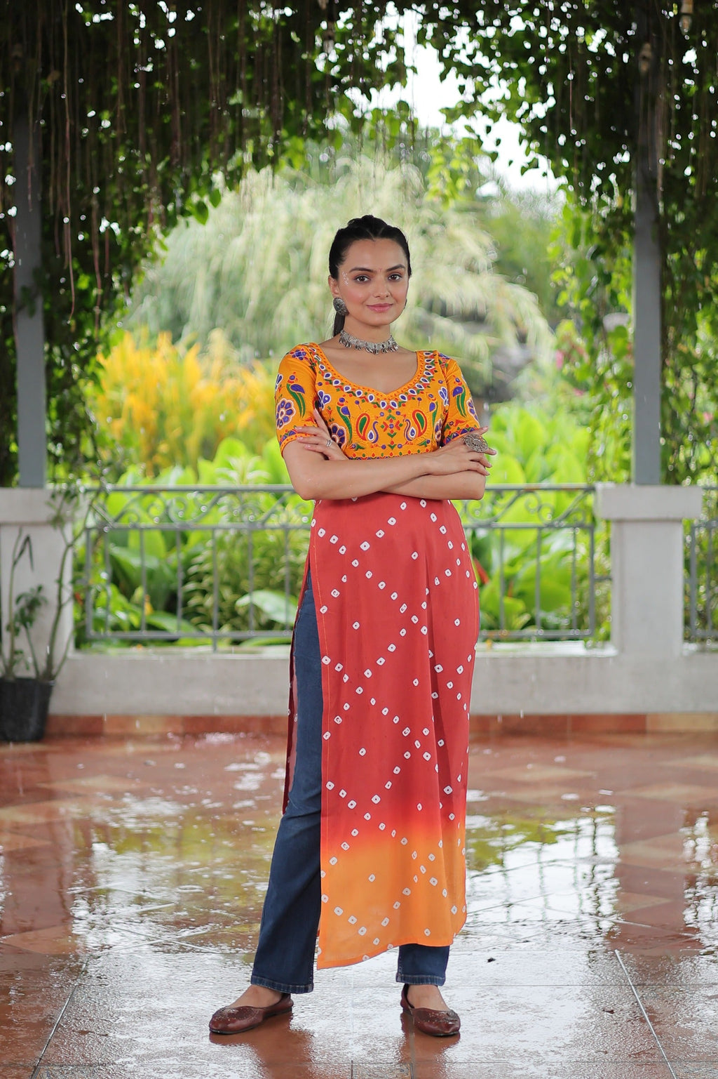 Prazu Fashion Red Rayon Printed With Kutchi Gamthi Work Navaratri Kurti - Distacart