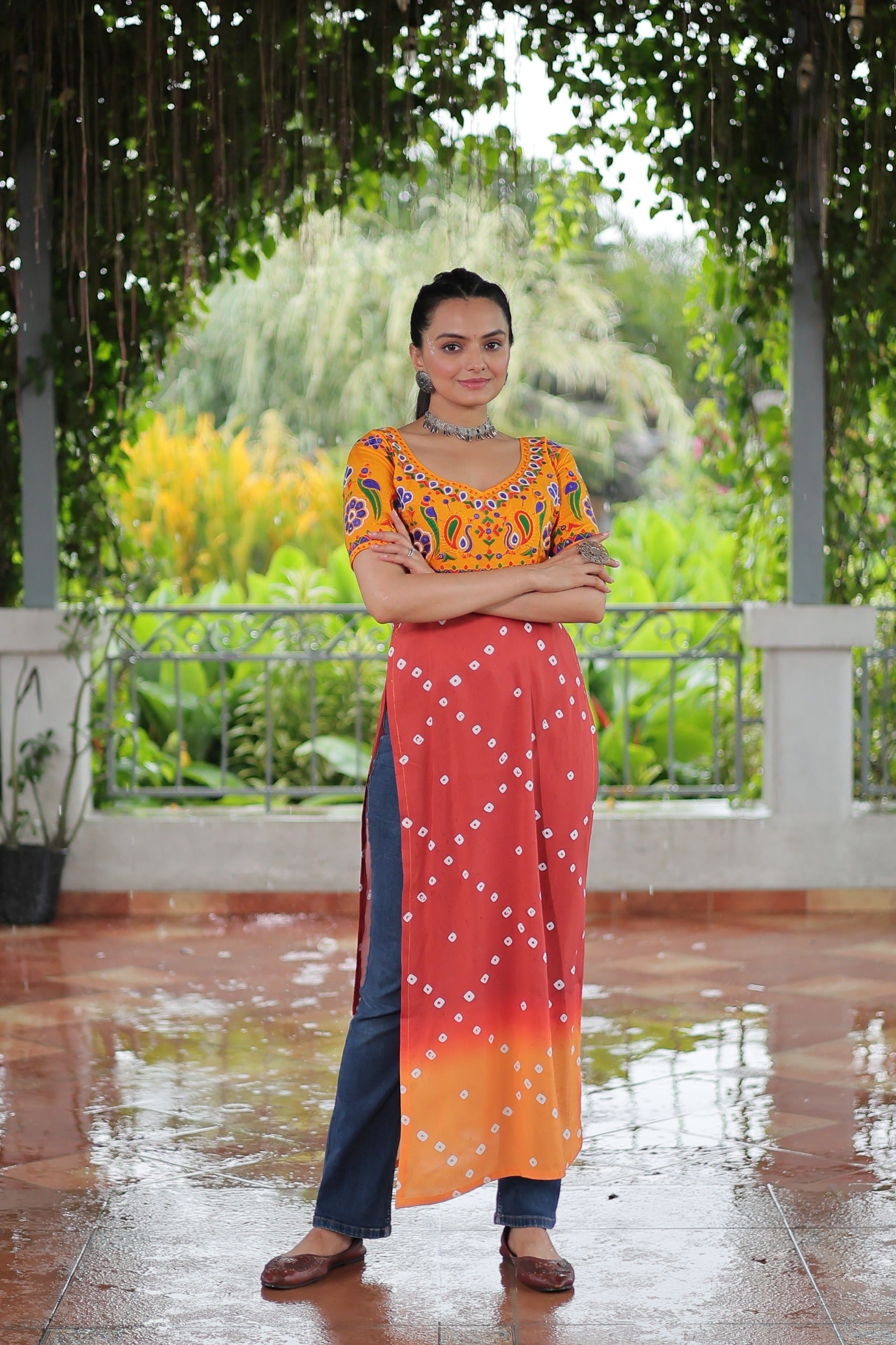 Prazu Fashion Red Rayon Printed With Kutchi Gamthi Work Navaratri Kurti - Distacart