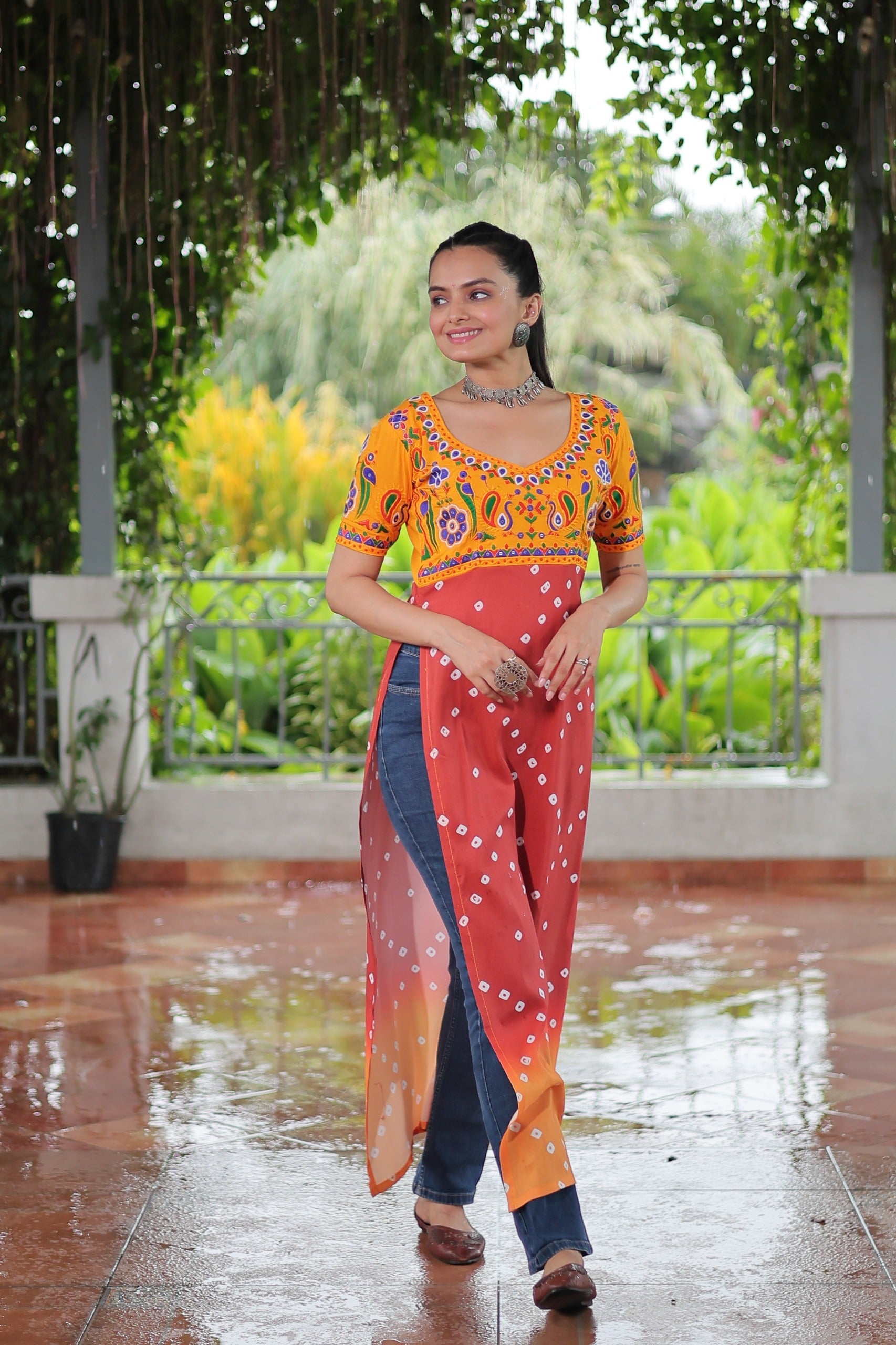 Prazu Fashion Red Rayon Printed With Kutchi Gamthi Work Navaratri Kurti - Distacart