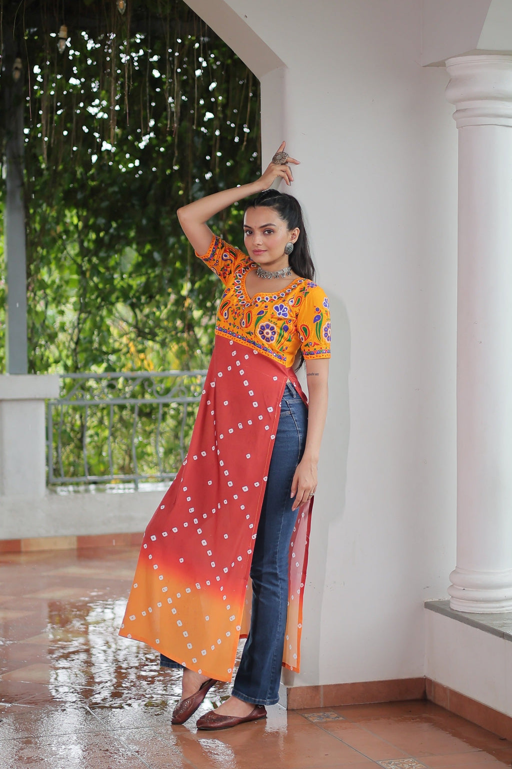 Prazu Fashion Red Rayon Printed With Kutchi Gamthi Work Navaratri Kurti - Distacart