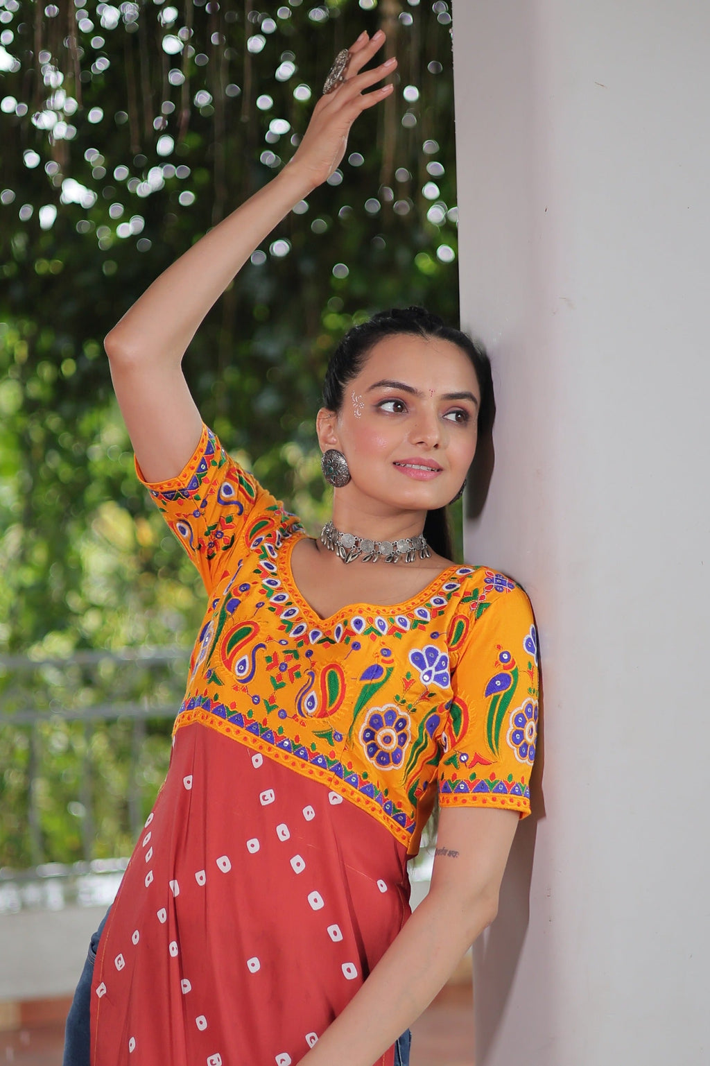 Prazu Fashion Red Rayon Printed With Kutchi Gamthi Work Navaratri Kurti - Distacart