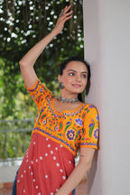 Prazu Fashion Red Rayon Printed With Kutchi Gamthi Work Navaratri Kurti - Distacart