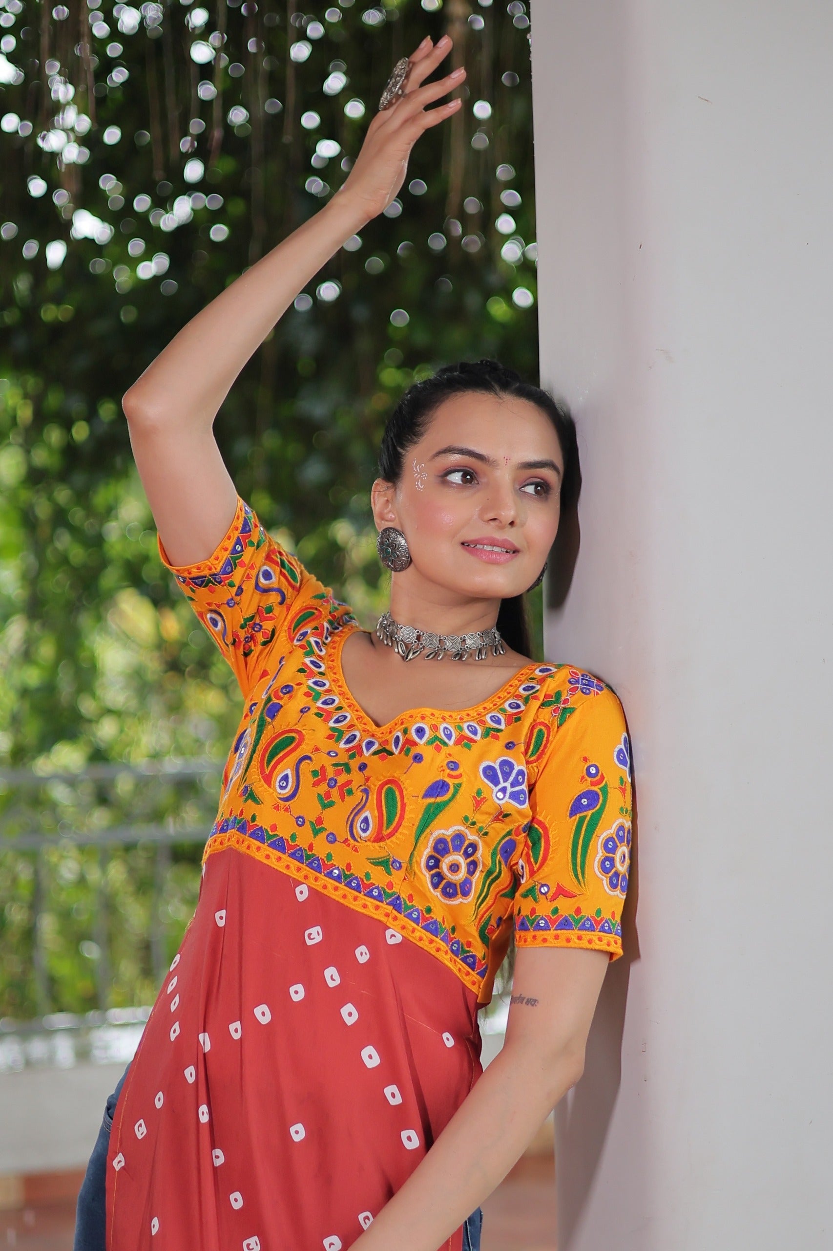 Prazu Fashion Red Rayon Printed With Kutchi Gamthi Work Navaratri Kurti - Distacart