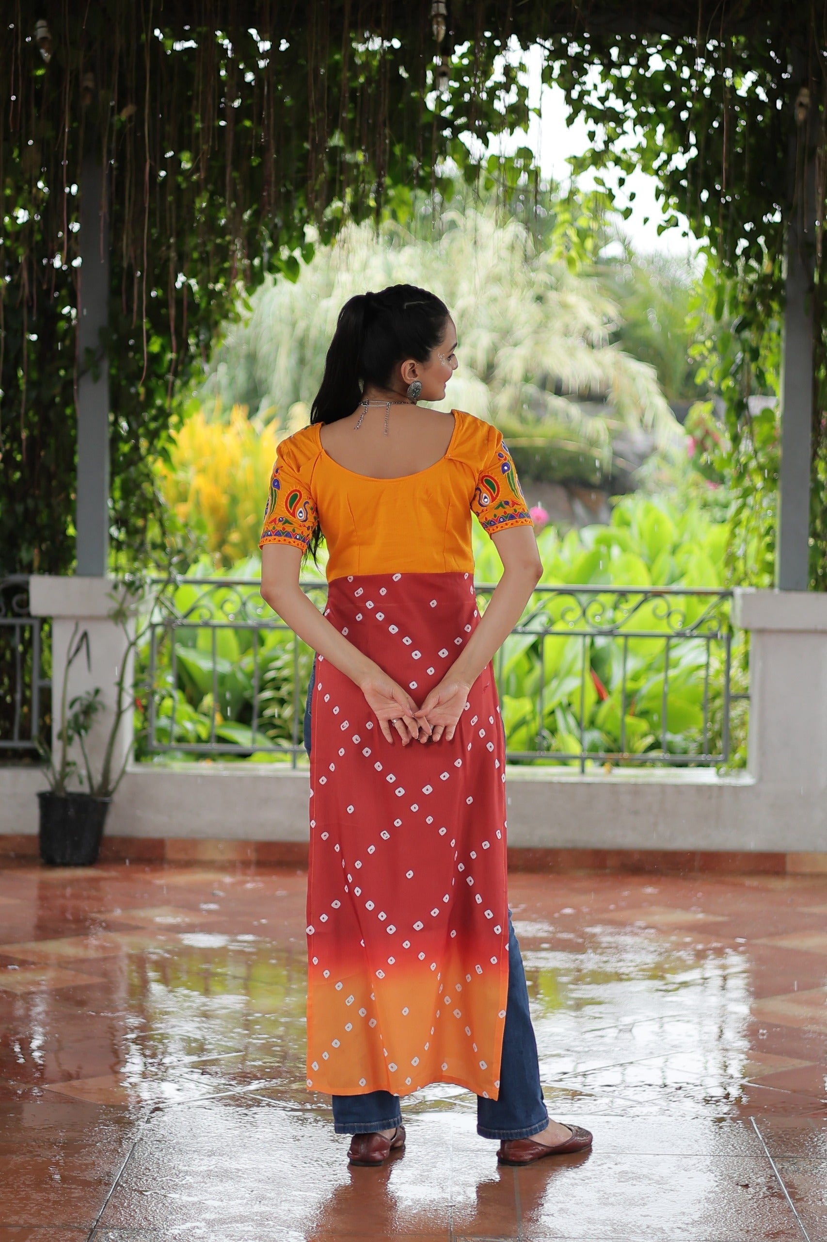 Prazu Fashion Red Rayon Printed With Kutchi Gamthi Work Navaratri Kurti - Distacart