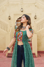 Prazu Fashion Green Georgette Bandhani Print With Kutchi Patch work Navaratri Kurti - Distacart