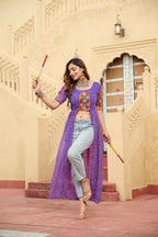 Prazu Fashion Violet Georgette Bandhani Print With Kutchi Patch work Navaratri Kurti - Distacart