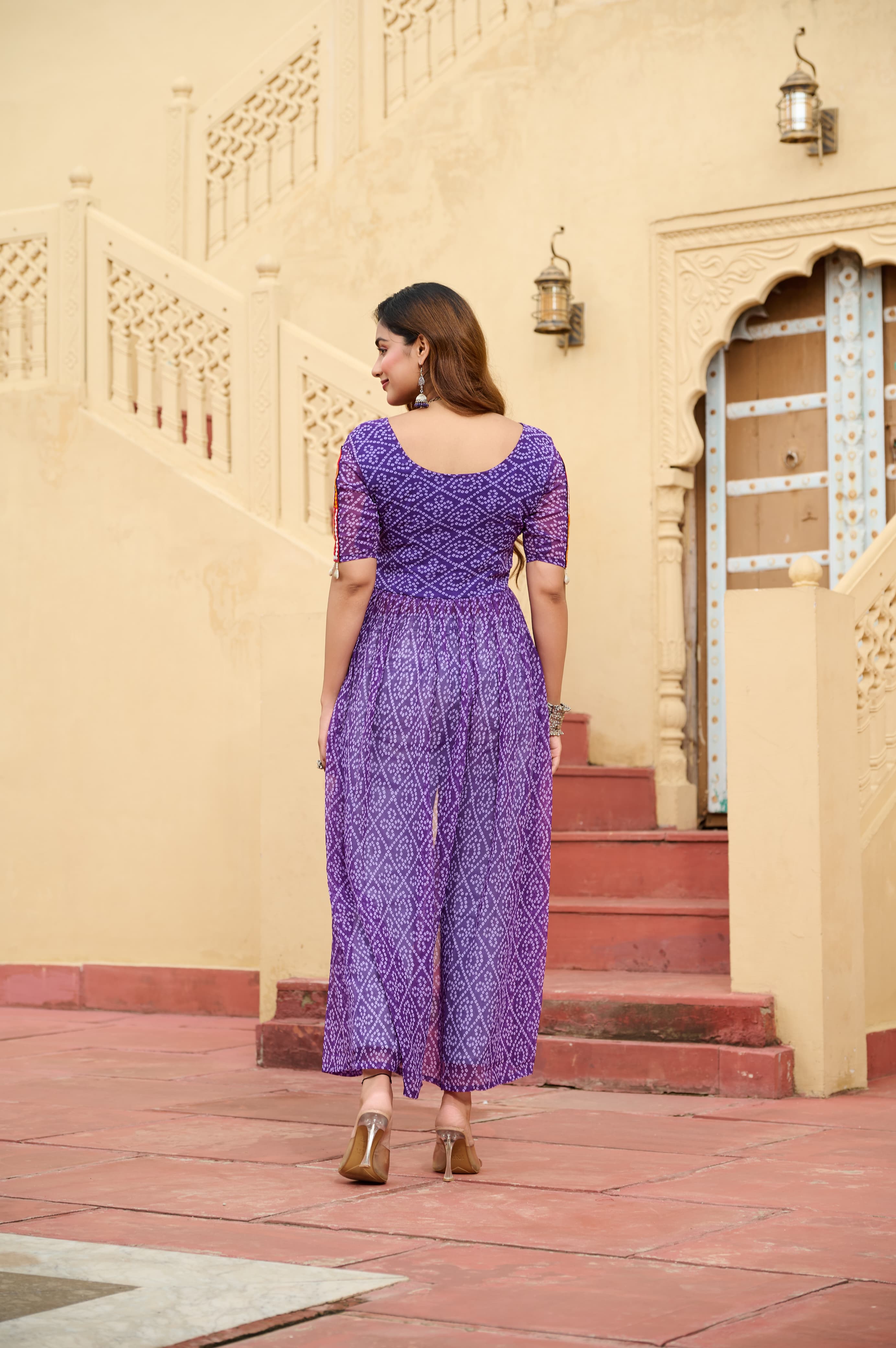 Prazu Fashion Violet Georgette Bandhani Print With Kutchi Patch work Navaratri Kurti - Distacart