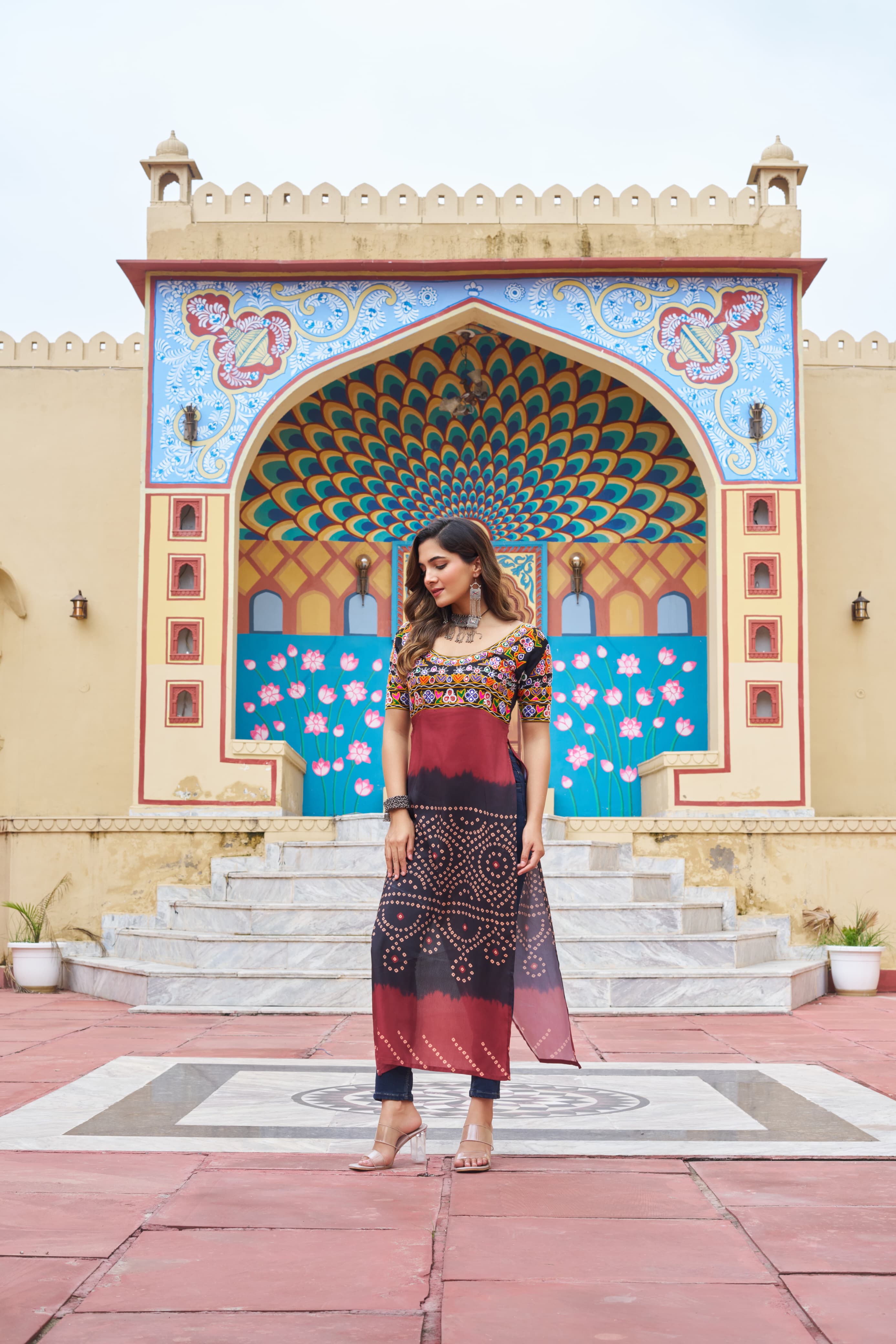 Prazu Fashion Black Rayon Printed With Kutchi Gamthi Work Navaratri Kurti - Distacart