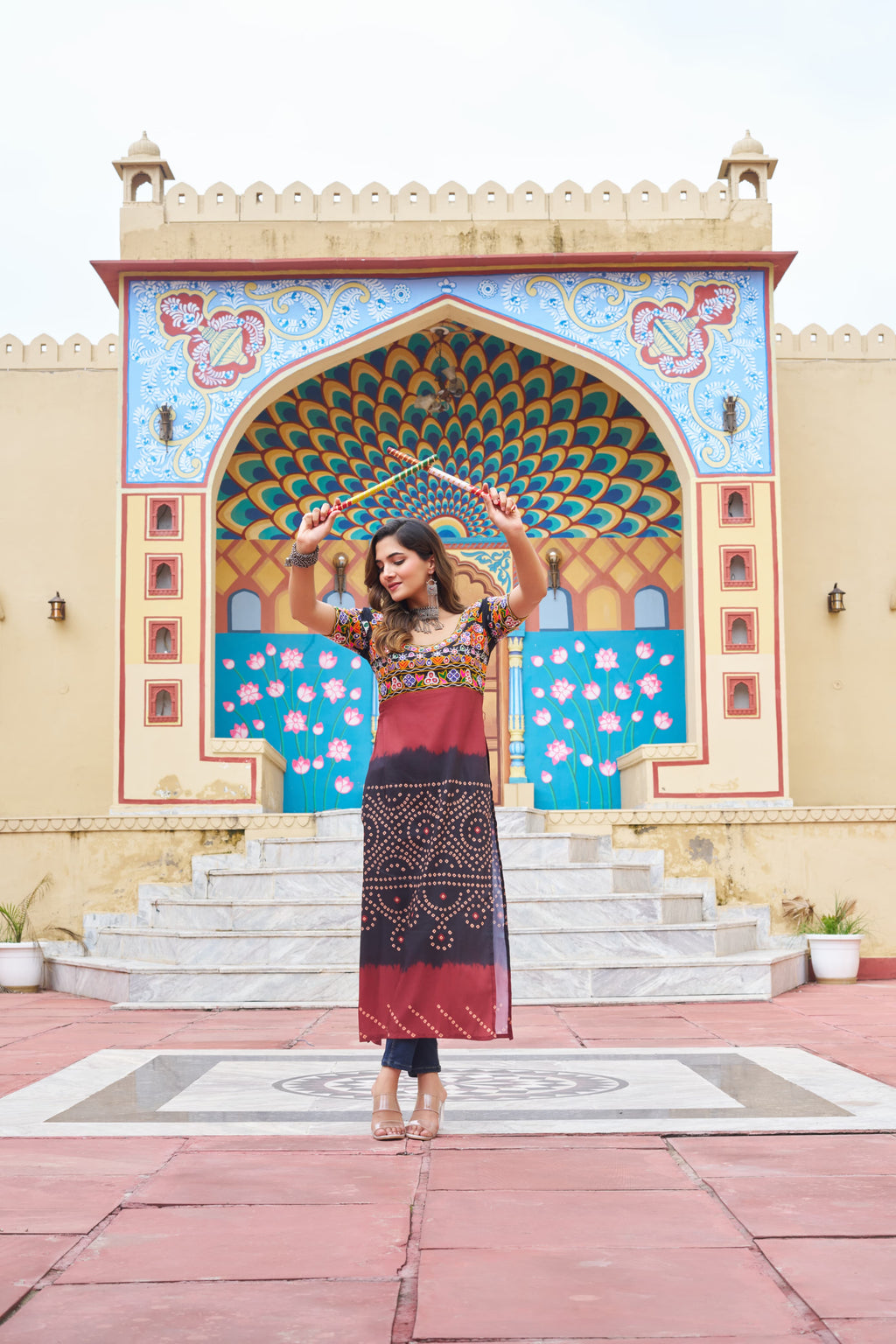 Prazu Fashion Black Rayon Printed With Kutchi Gamthi Work Navaratri Kurti - Distacart