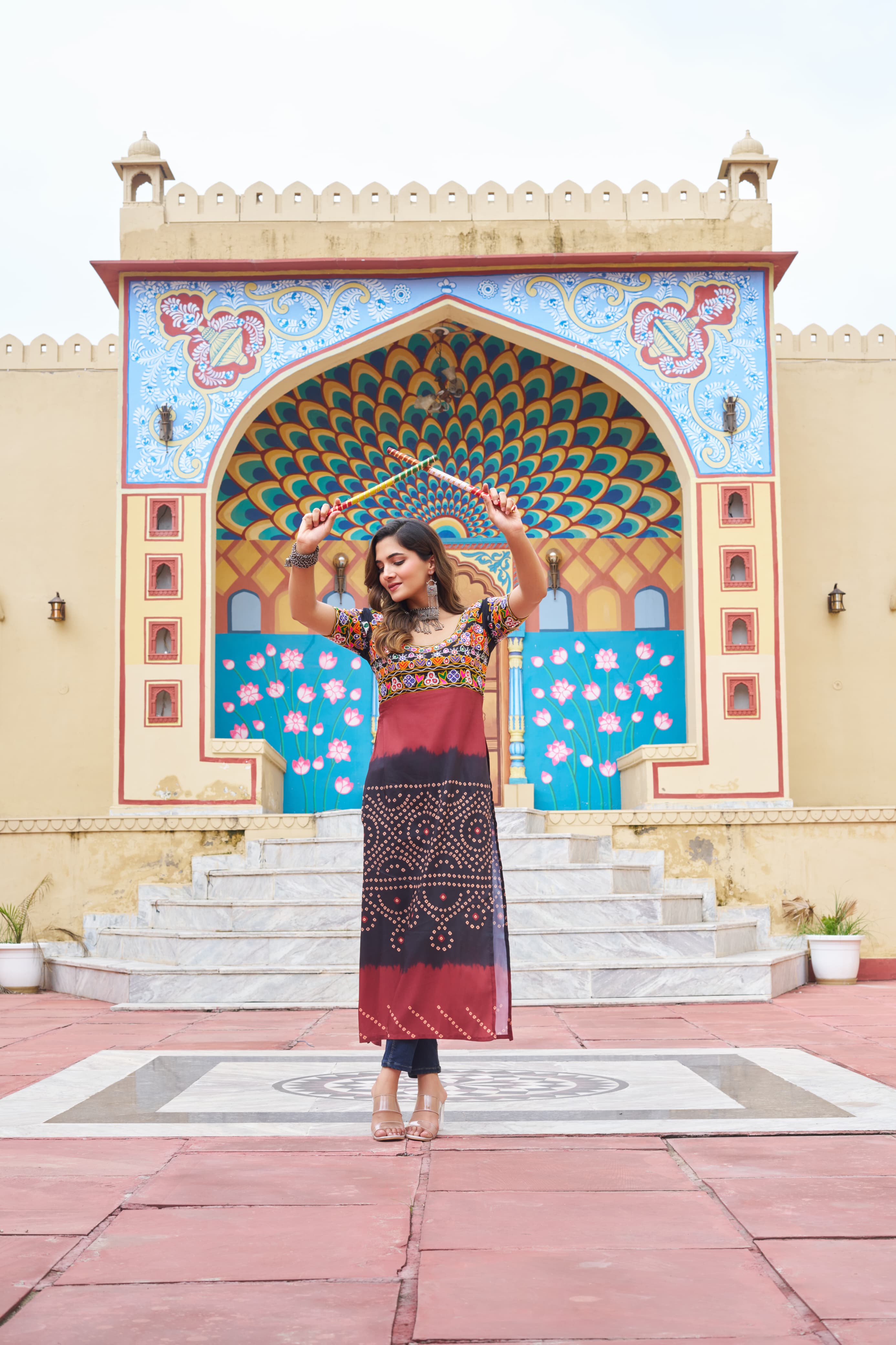 Prazu Fashion Black Rayon Printed With Kutchi Gamthi Work Navaratri Kurti - Distacart