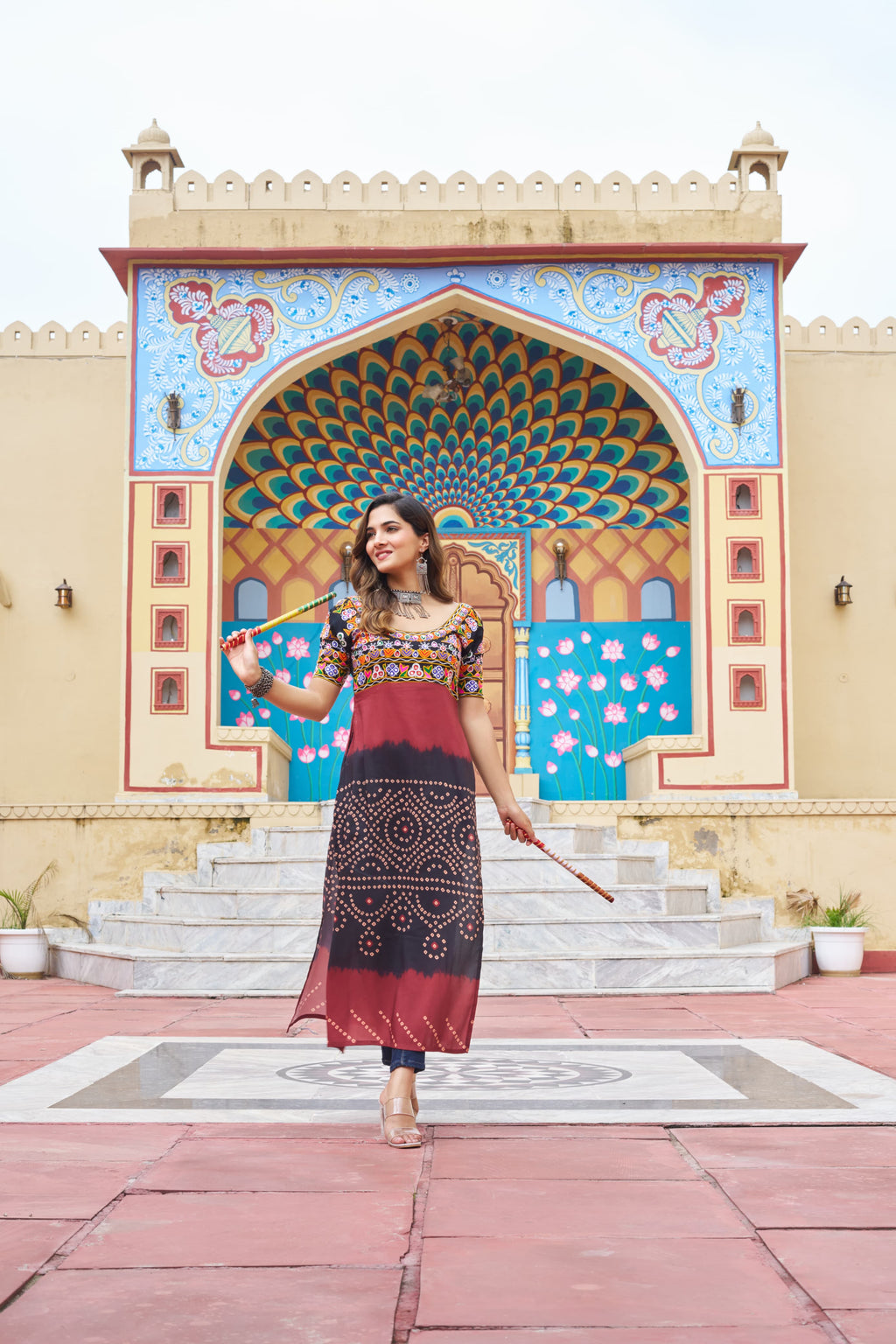 Prazu Fashion Black Rayon Printed With Kutchi Gamthi Work Navaratri Kurti - Distacart