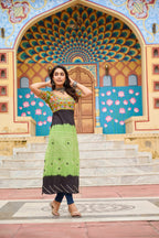 Prazu Fashion Light Green Rayon Printed With Kutchi Gamthi Work Navaratri Kurti - Distacart