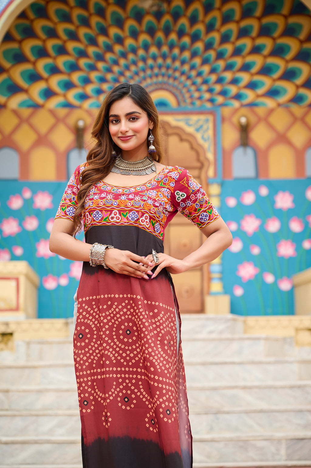 Prazu Fashion Maroon Rayon Printed With Kutchi Gamthi Work Navaratri Kurti - Distacart