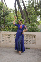 Prazu Fashion Blue Georgette Bandhani Print With Kutchi Patch work Navaratri Kurti - Distacart