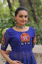 Prazu Fashion Blue Georgette Bandhani Print With Kutchi Patch work Navaratri Kurti - Distacart