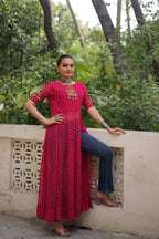 Prazu Fashion Pink Georgette Bandhani Print With Kutchi Patch work Navaratri Kurti - Distacart
