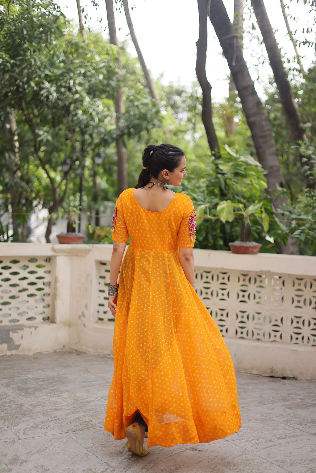 Prazu Fashion Yellow Georgette Bandhani Print With Kutchi Patch Work Navaratri Kurti - Distacart