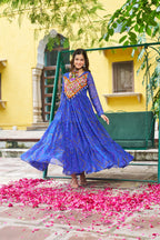 Prazu Fashion Blue Georgette Bandhani Print With Kutchi Patch work Navaratri Kurti - Distacart