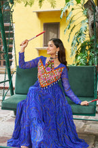 Prazu Fashion Blue Georgette Bandhani Print With Kutchi Patch work Navaratri Kurti - Distacart