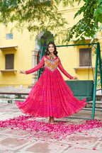 Prazu Fashion Pink Georgette Bandhani Print With Kutchi Patch work Navaratri Kurti - Distacart
