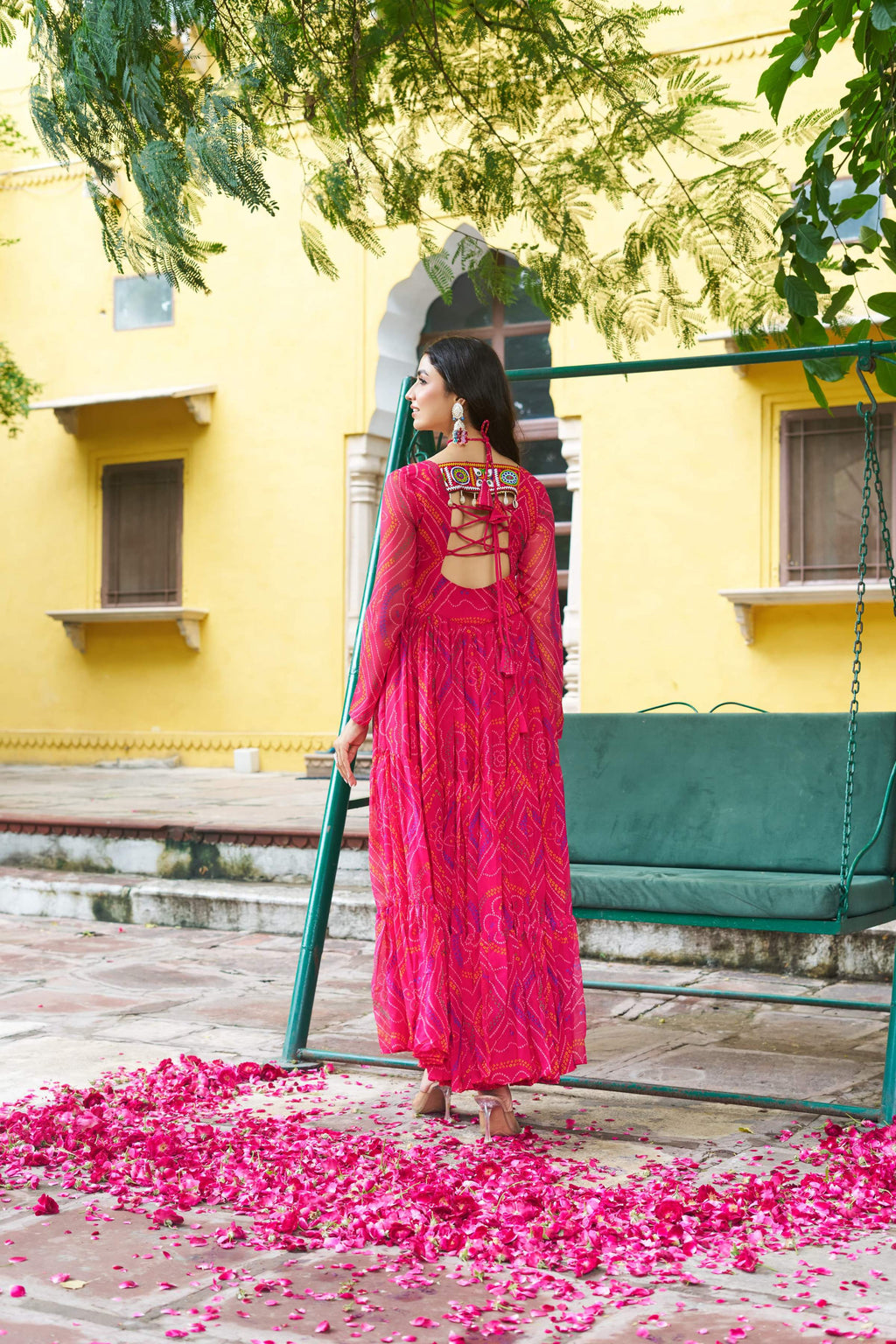 Prazu Fashion Pink Georgette Bandhani Print With Kutchi Patch work Navaratri Kurti - Distacart