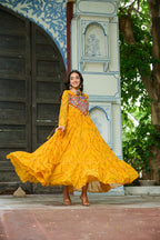 Prazu Fashion Yellow Georgette Bandhani Print With Kutchi Patch work Navaratri Kurti - Distacart