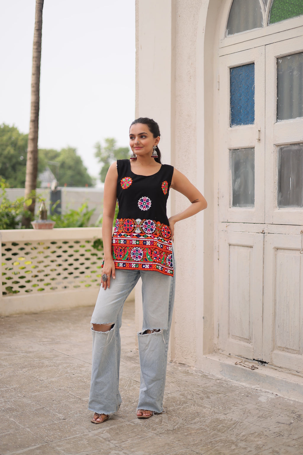 Prazu Fashion Black Georgette With Kutchi Gamthi Work Navratri Top