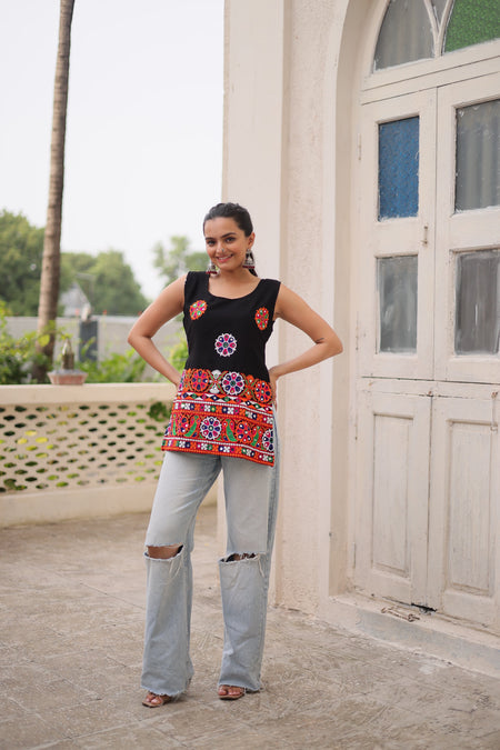 Prazu Fashion Black Georgette With Kutchi Gamthi Work Navratri Top
