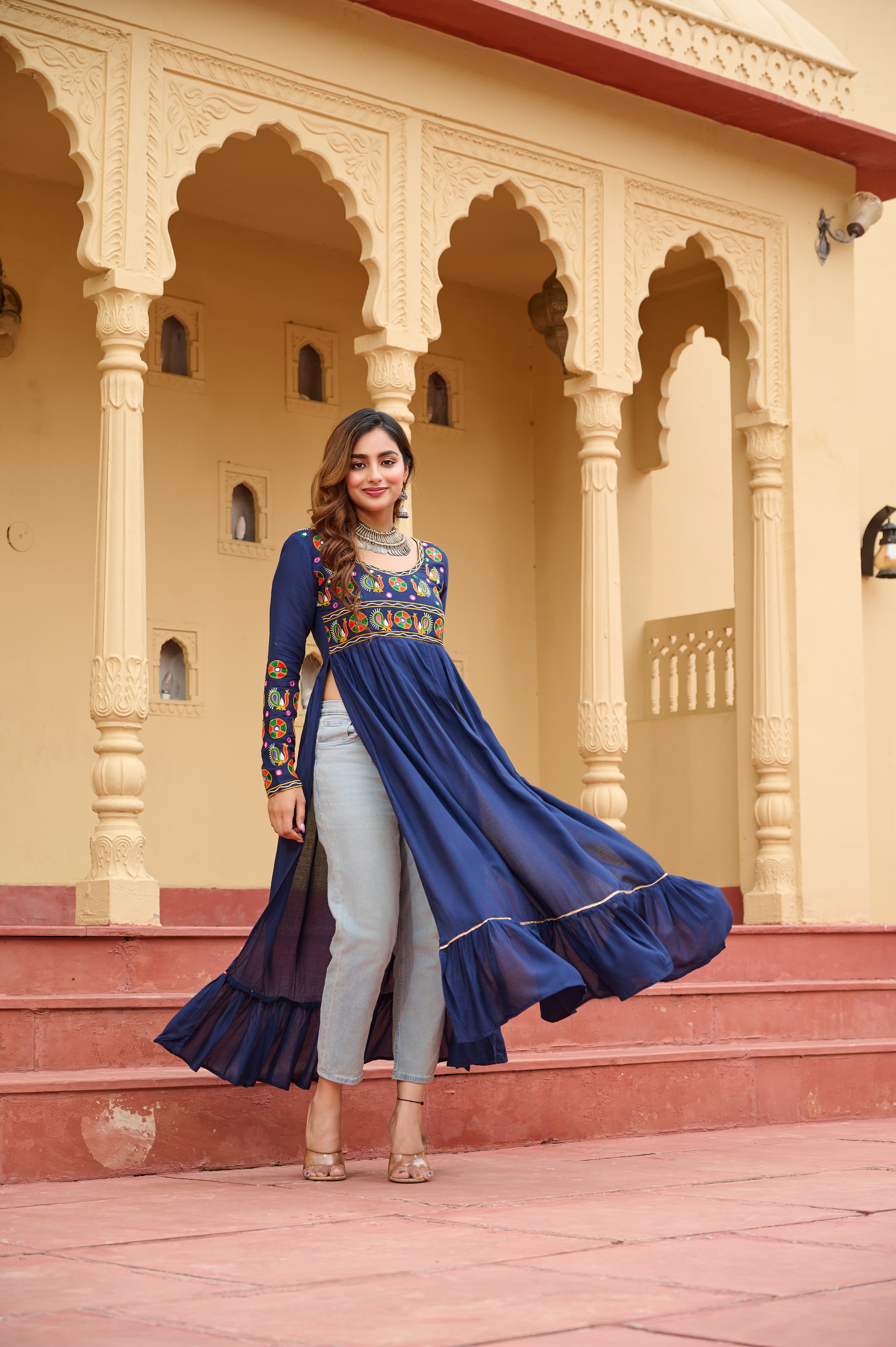 Prazu Fashion Blue Rayon With Kutchi Gamthi Work Navratri Kurti - Distacart