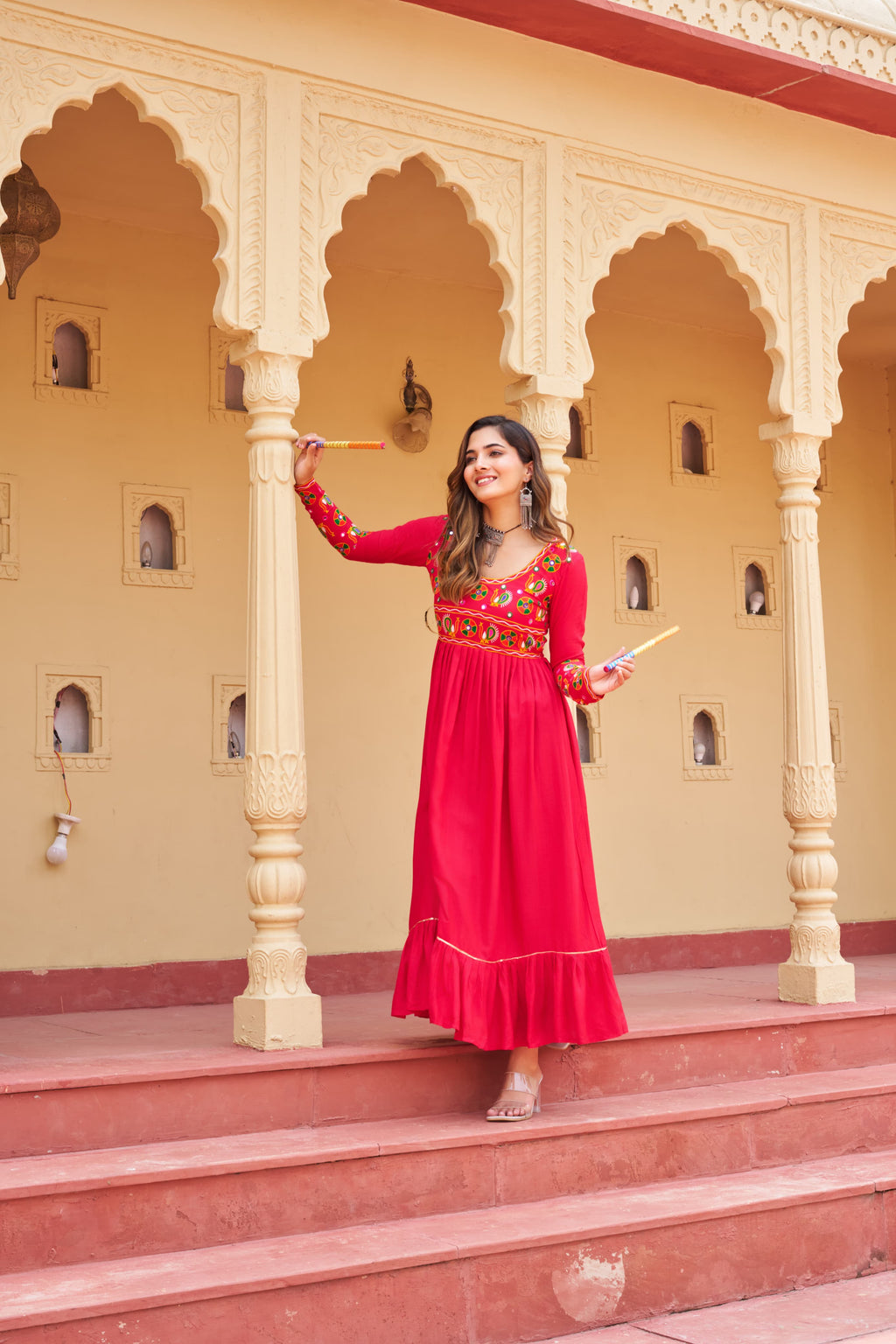 Prazu Fashion Pink Rayon With Kutchi Gamthi Work Navratri Kurti - Distacart
