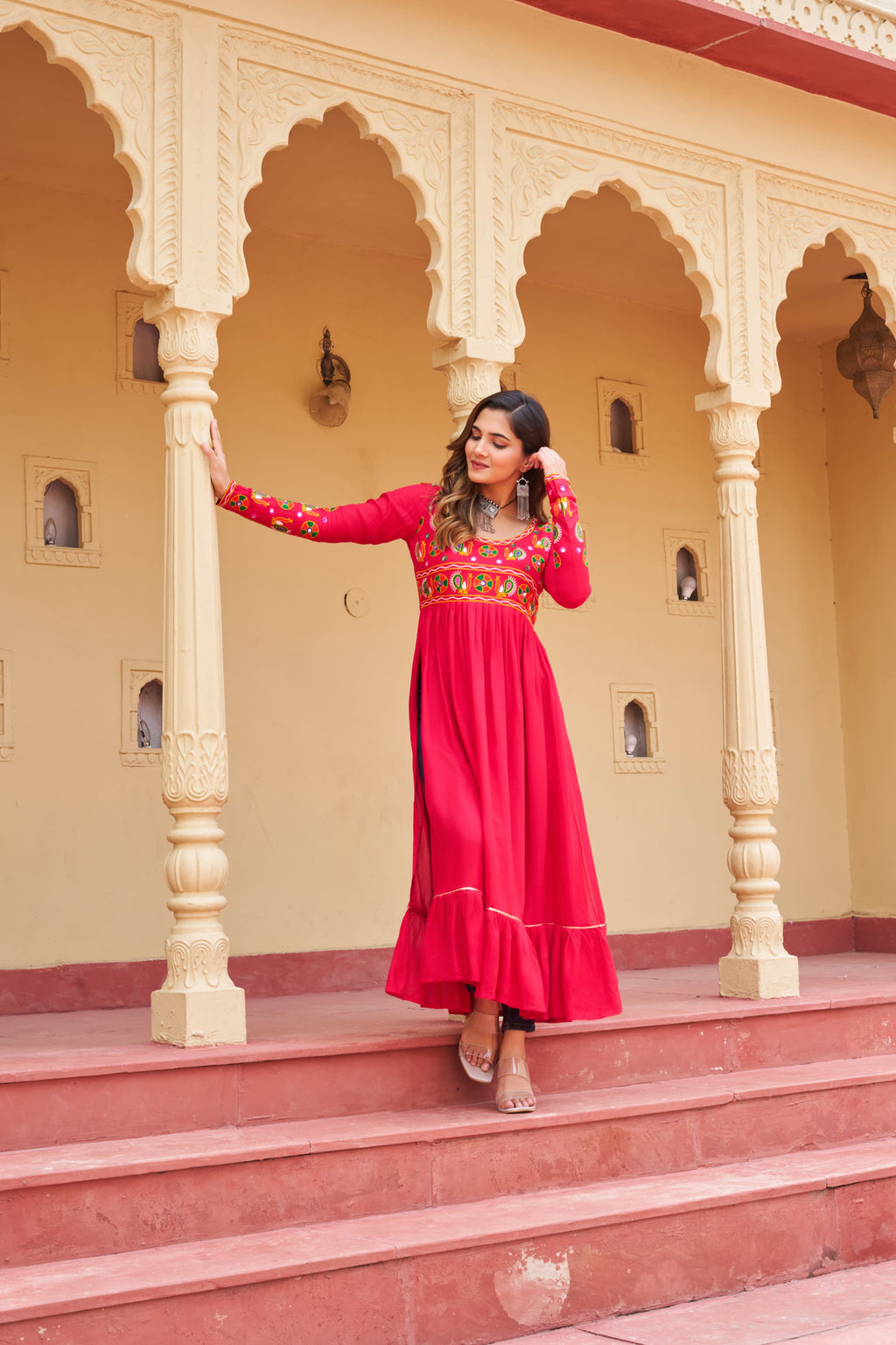 Prazu Fashion Pink Rayon With Kutchi Gamthi Work Navratri Kurti - Distacart