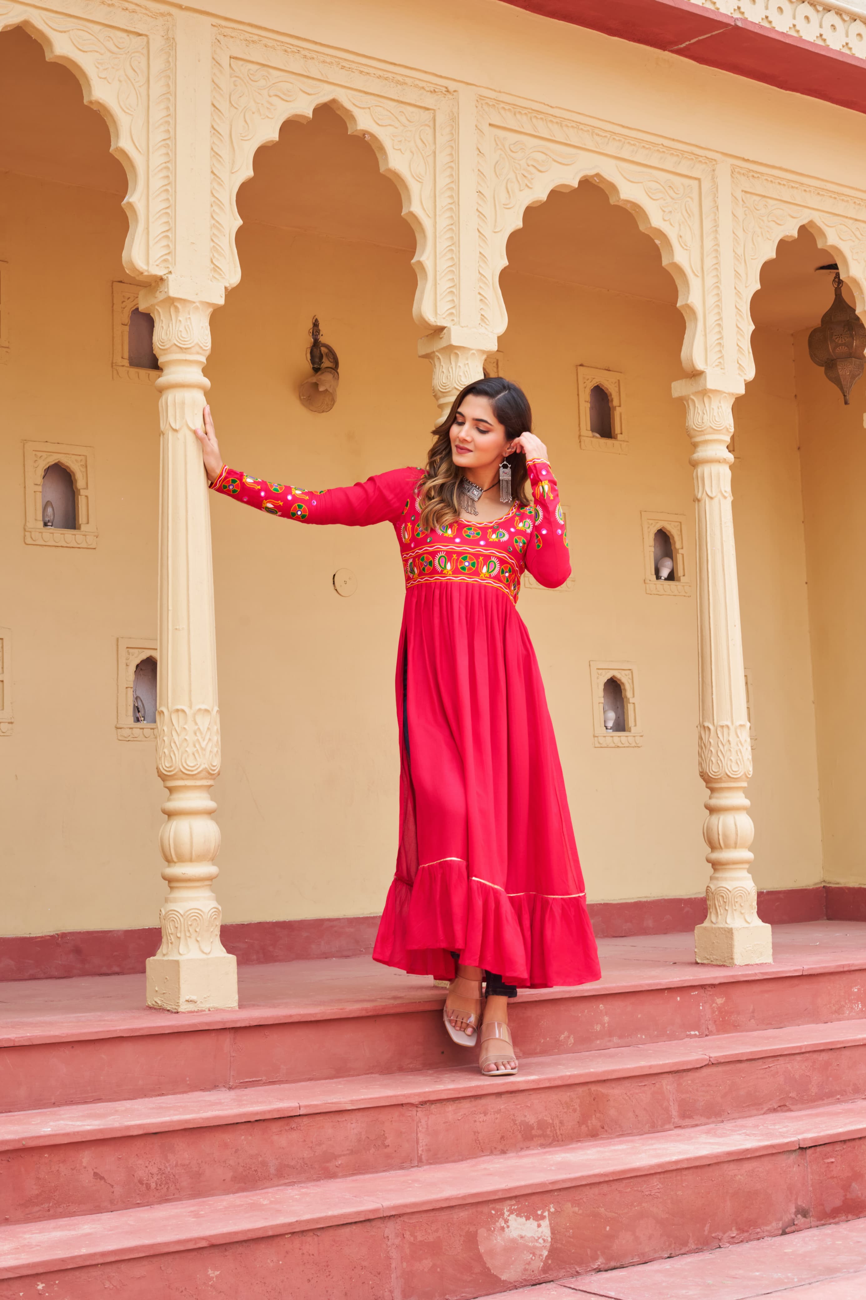 Prazu Fashion Pink Rayon With Kutchi Gamthi Work Navratri Kurti - Distacart