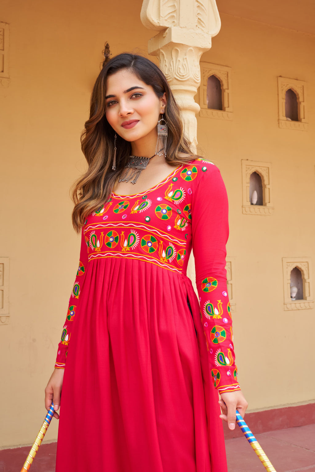 Prazu Fashion Pink Rayon With Kutchi Gamthi Work Navratri Kurti - Distacart