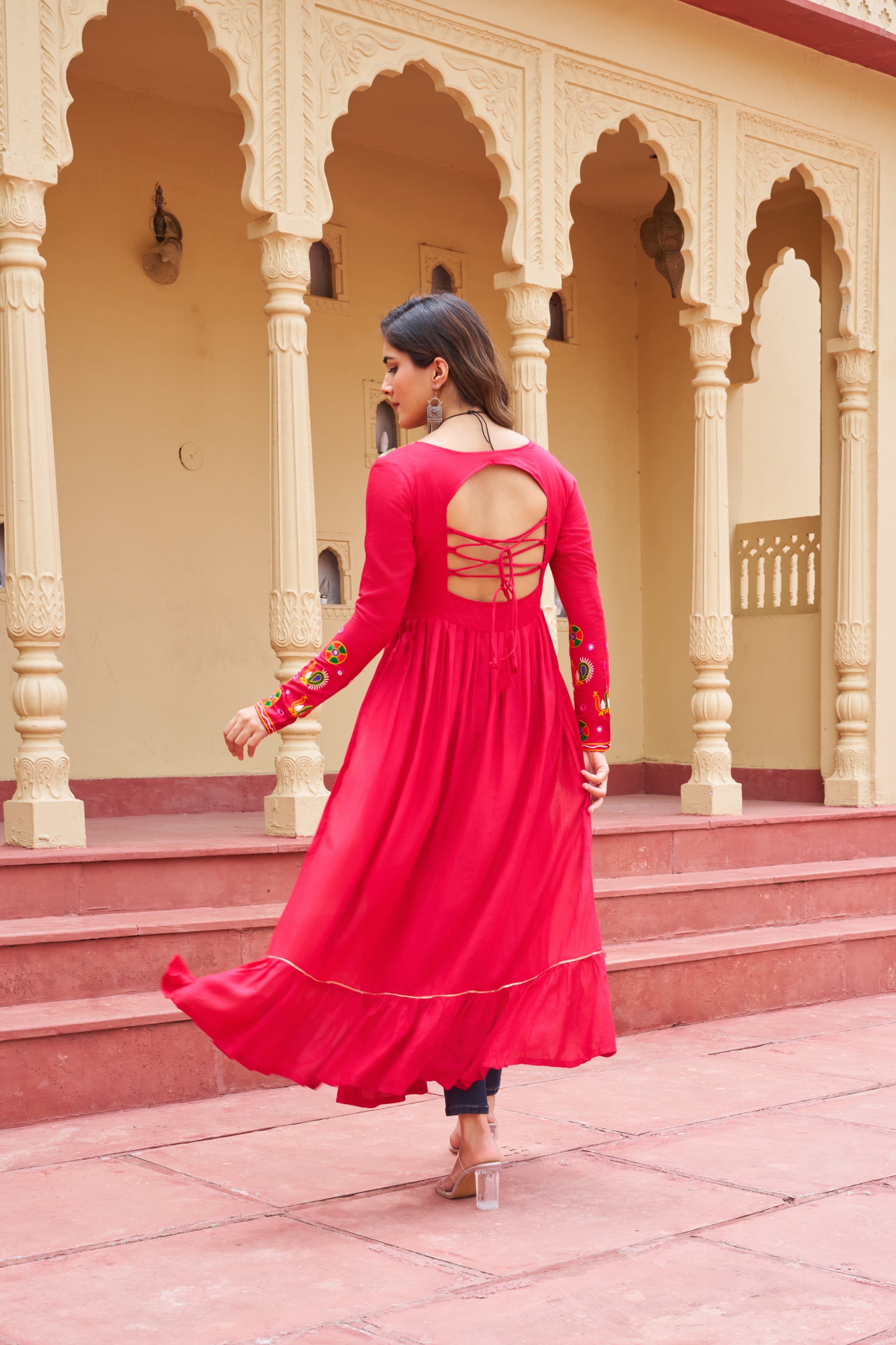Prazu Fashion Pink Rayon With Kutchi Gamthi Work Navratri Kurti - Distacart