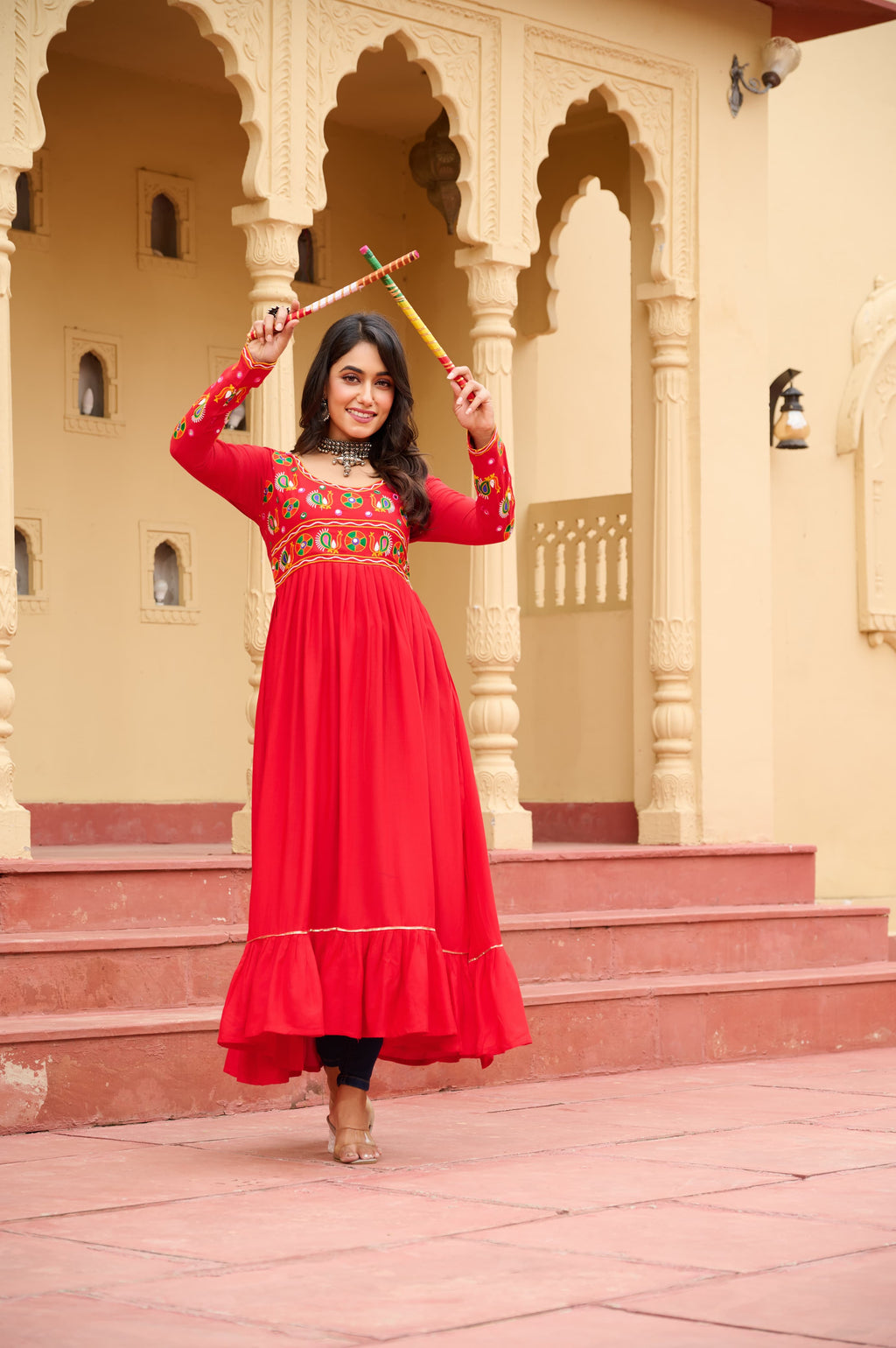 Prazu Fashion Red Rayon With Kutchi Gamthi Work Navratri Kurti - Distacart