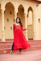 Prazu Fashion Red Rayon With Kutchi Gamthi Work Navratri Kurti - Distacart