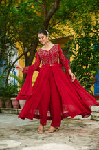 Prazu Fashion Maroon Wine Georgette Multithreaded Beads Embroidered Salwar Suit - Distacart