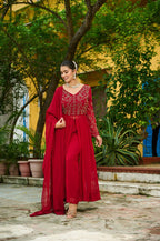 Prazu Fashion Maroon Wine Georgette Multithreaded Beads Embroidered Salwar Suit - Distacart