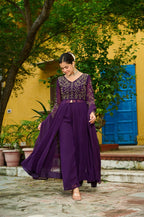 Prazu Fashion Wine Georgette Multithreaded Beads Embroidered Salwar Suit - Distacart