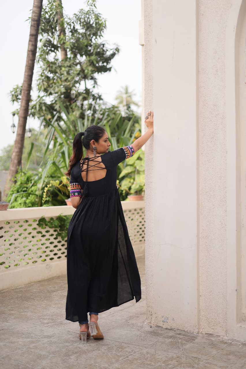 Prazu Fashion Black Rayon With Kutchi Gamthi Work Navratri Kurti - Distacart