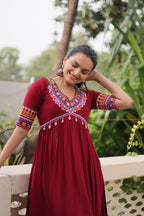 Prazu Fashion Maroon Rayon With Kutchi Gamthi Work Navratri Kurti - Distacart