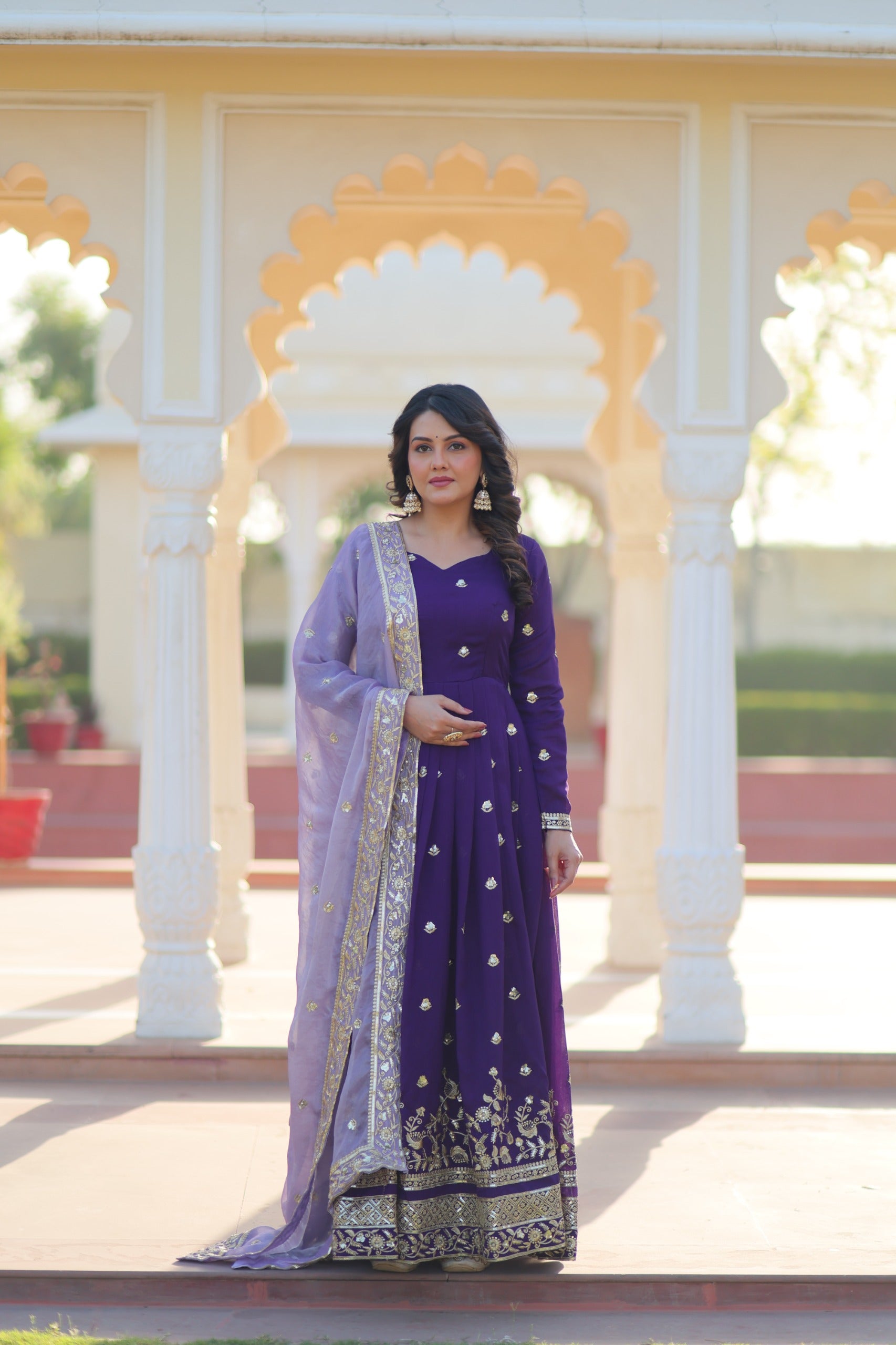 Prazu Fashion Violet Georgette With Embroidery Zari Sequins-Work Gown - Distacart