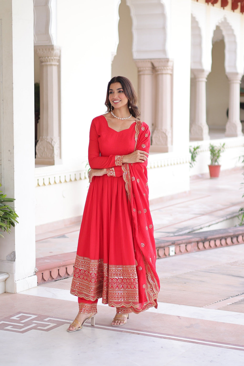 Prazu Fashion Red Vichitra Silk With Rich Sequins Embroidered Work Anarkali Suit - Distacart
