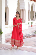 Prazu Fashion Red Vichitra Silk With Rich Sequins Embroidered Work Anarkali Suit - Distacart