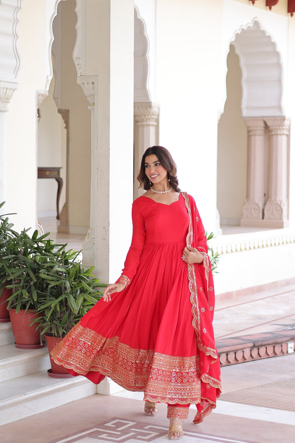Prazu Fashion Red Vichitra Silk With Rich Sequins Embroidered Work Anarkali Suit - Distacart
