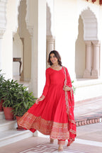 Prazu Fashion Red Vichitra Silk With Rich Sequins Embroidered Work Anarkali Suit - Distacart