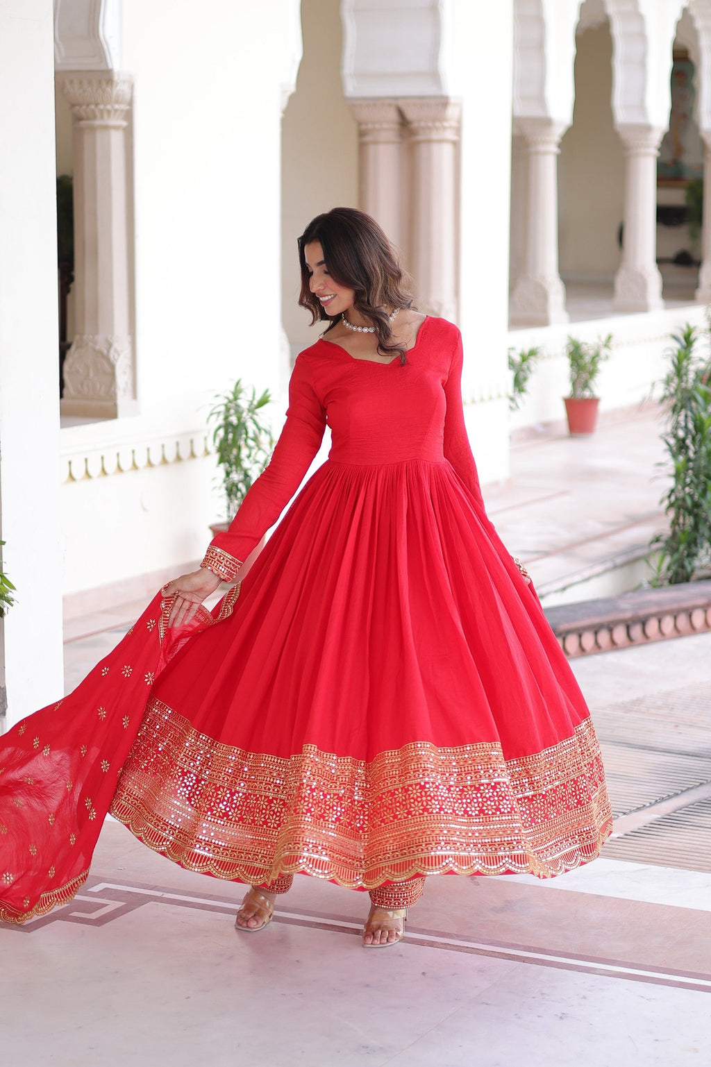 Prazu Fashion Red Vichitra Silk With Rich Sequins Embroidered Work Anarkali Suit - Distacart