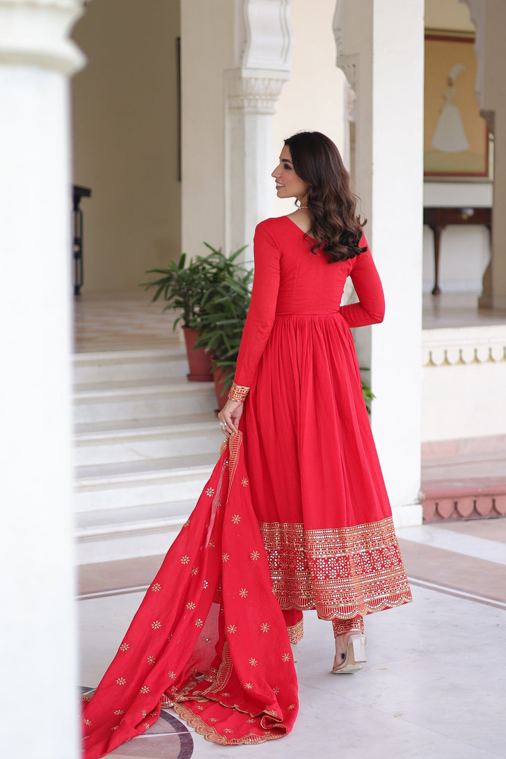 Prazu Fashion Red Vichitra Silk With Rich Sequins Embroidered Work Anarkali Suit - Distacart